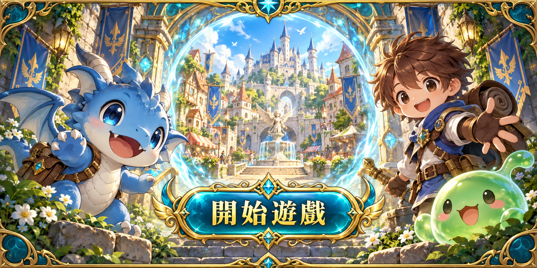 冒險者與寵物迎接你進入魔法傳送門